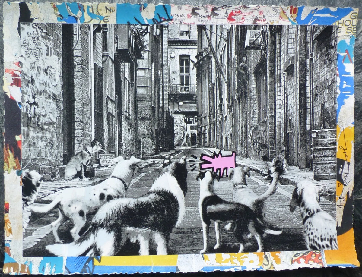 Alley Dogs (Pink) (Original) by Mr. Brainwash, 2022 silkscreen and mixed media on archival paper