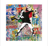 Banksy Thrower! Smile (Original) by Mr. Brainwash, 2018 silkscreen & mixed media on paper