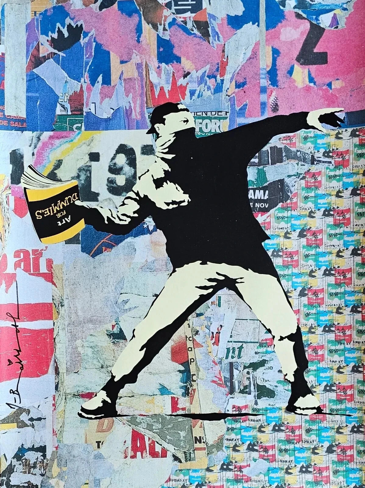 Banksy Thrower (Original) by Mr. Brainwash, 2024 silkscreen and mixed media on archival paper