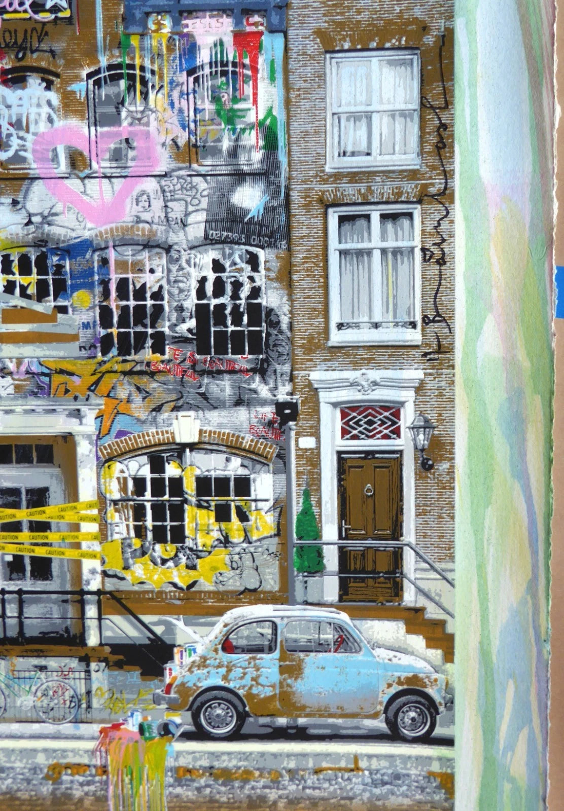 Amsterdam Da Beautiful (Original) by Mr. Brainwash, 2024 silkscreen and mixed media on deckled edge paper — detail 2
