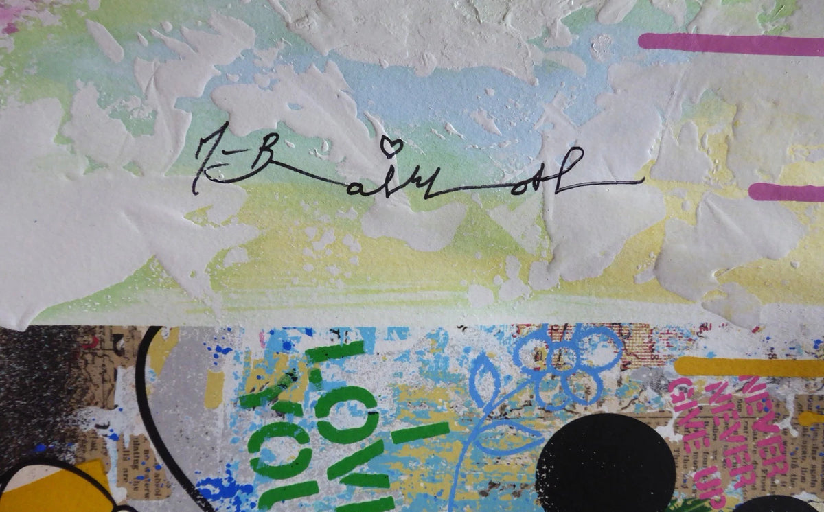 Forever Starts Here (Original) by Mr. Brainwash, 2025 watercolors, acrylic and mixed media on paper — detail 2