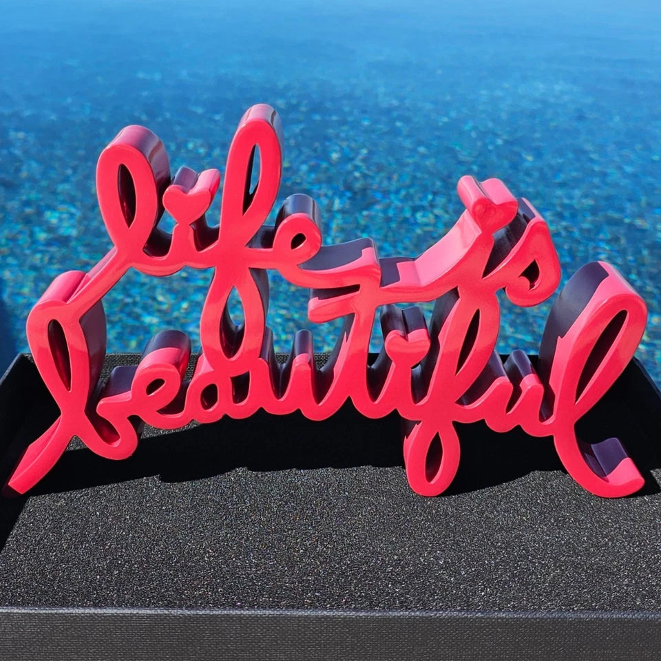 LIFE IS BEAUTIFUL SCULPTURE (RASPBERRY PINK) BY MR. BRAINWASH
