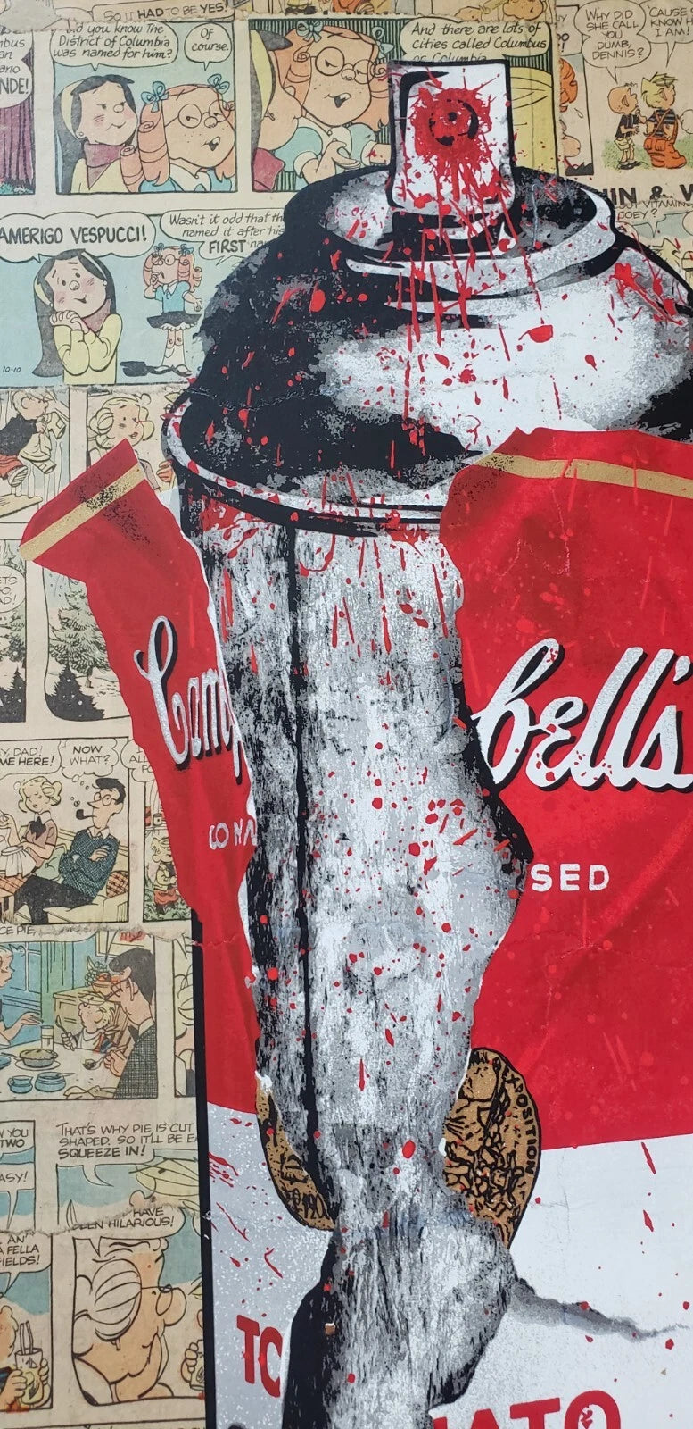 Campbell's Torn Spray Can (Original) by Mr. Brainwash, 2017 silkscreen and mixed media on archival paper — detail 2