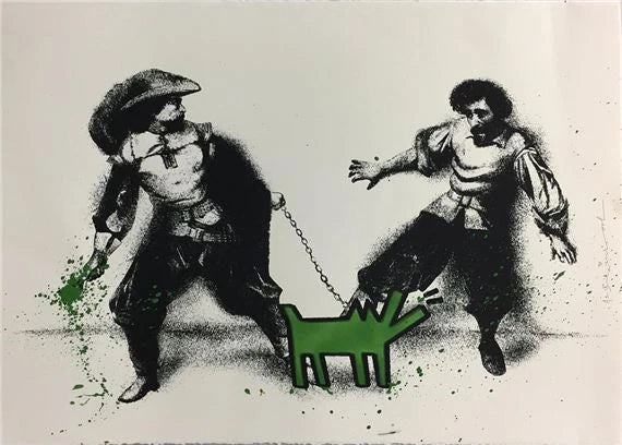 Watch Out! (Green) by Mr. Brainwash, 2020 1 -color limited edition screen print with hand finish with orange spray paint