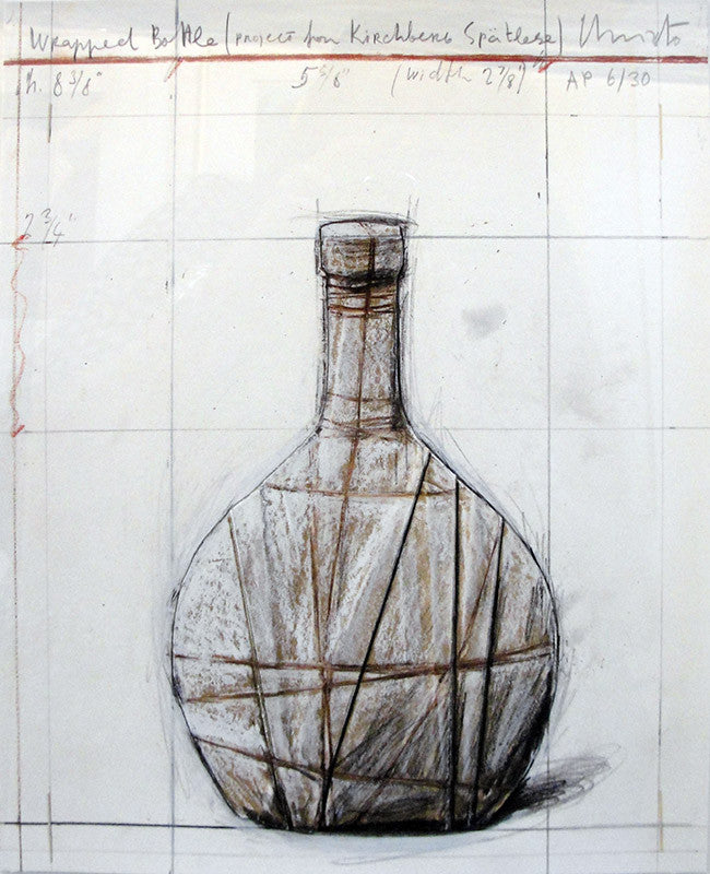 Wrapped Bottle by Christo & Jeanne-claude, 2001 collaged paper, digital pigment print, hand-made crayon additions