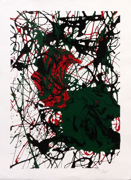 Abstract (Black Red and Green) by Mario Chuy, 2012 acrylic on paper