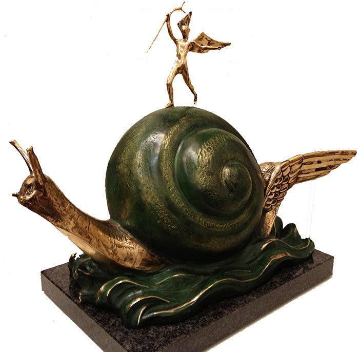 Snail and the Angel by Salvador Dali, 1984 bronze with green and gold patina