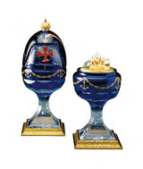Columbus Egg by Faberge, 1990 cobalt blue crystal, sterling silver, enamel and gold — detail 5