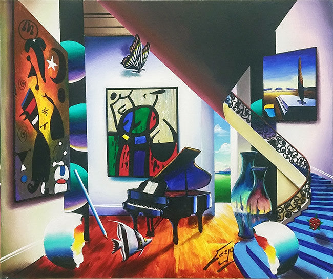 Homage to Miro by Ferjo, oil on canvas