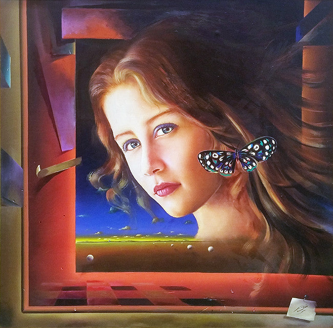 Woman with Butterfly Earrings by Ferjo, oil on canvas