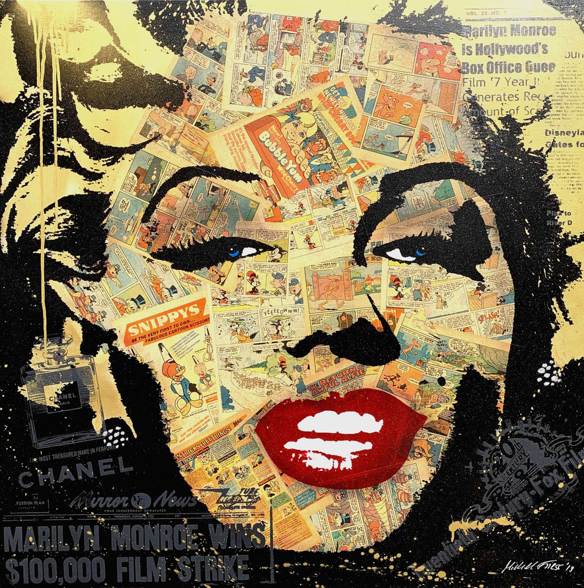 Marilyn Comic Face by Michel Friess, 2016 silkscreen and mixed media on canvas