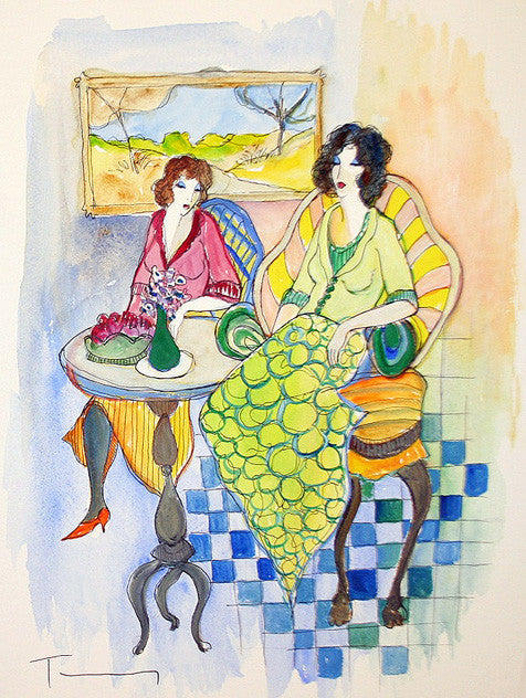 Morning Chat (Watercolors) by Itzchat Tarkay by Artists Misc.