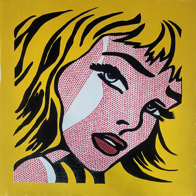 Crying Girl (Yellow) by Steve Kaufman, 1995 hand painted oil and silkscreen on canvas