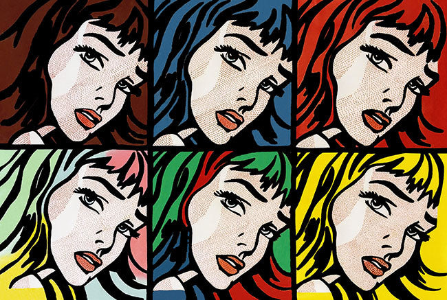 Crying Girls (6) Homage to Roy Lichtenstein by Steve Kaufman, 1995 hand painted oil and silkscreen on canvas