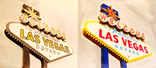 Double Welcome to Fabulous Las Vegas by Steve Kaufman, hand painted unique silkscreen on canvas