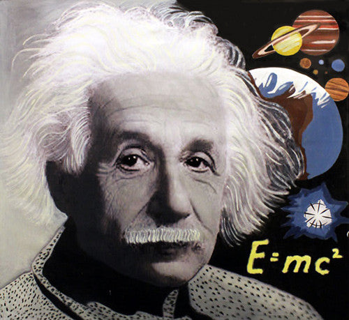 Einstein E=MC2 by Steve Kaufman, hand painted unique silkscreen on canvas