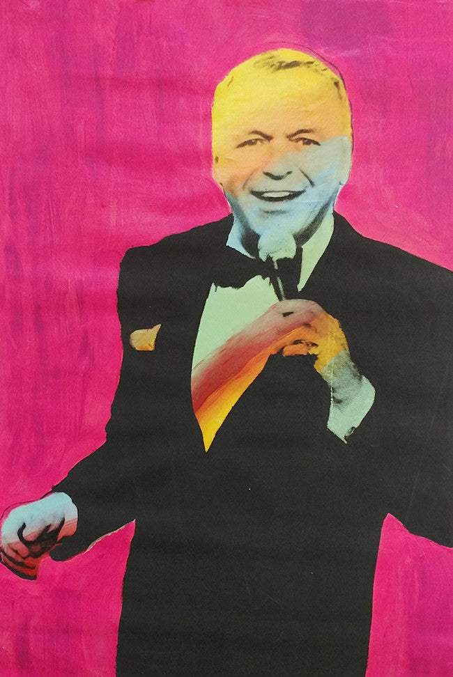 Frank Sinatra with Mic by Steve Kaufman, 2001 mixed media on canvas, hand embellishe