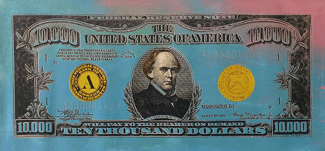Ten Thousand Dollar Bill by Steve Kaufman, 2001 unique mixed media on canvas
