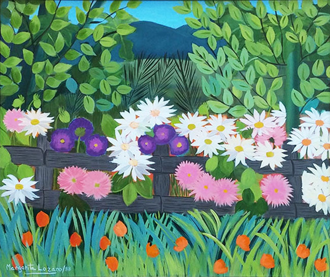 Cerca De Flores by Margarita Lozano, 1988 oil on canvas — detail 2