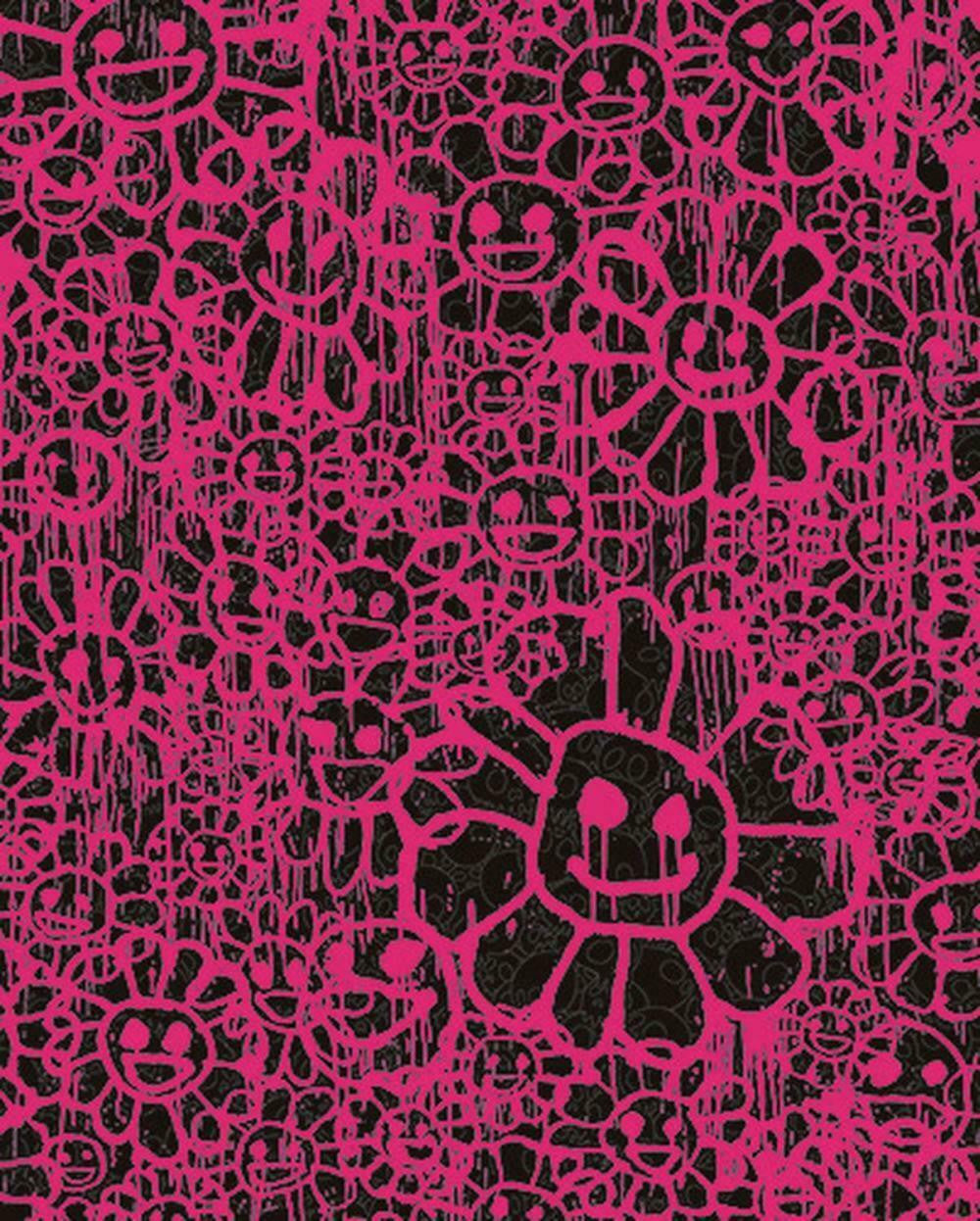 Madsaki Flowers Black Lame and Pink B by Takashi Murakami, offset lithograph edition