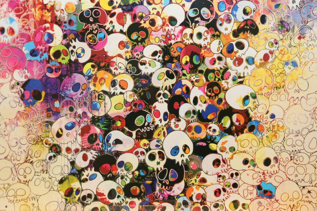 Whos Afraid of Red, Yellow, Blue and Death by Takashi Murakami, 2011 offset print with silkscreen and silver with spot uv…