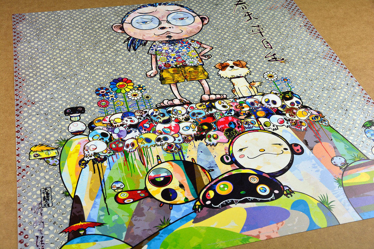 With Eyes on Reality by Takashi Murakami, offset lithograph with silver edition