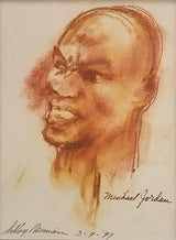 Michael Jordan by Leroy Neiman, 1997 drawing on paper — detail 2