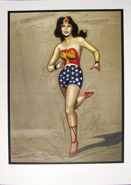 Wonder Women by Mel Ramos, 2014 woodcut with acrylic