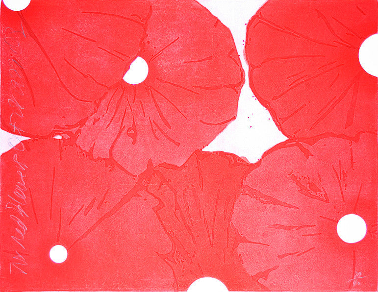 Six Red Flowers Oct 28 1999 by Donald Sultan, 1999 woodcut