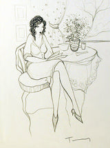 Reading by the Window by Izchak Tarkay, pencil drawing on paper — detail 2