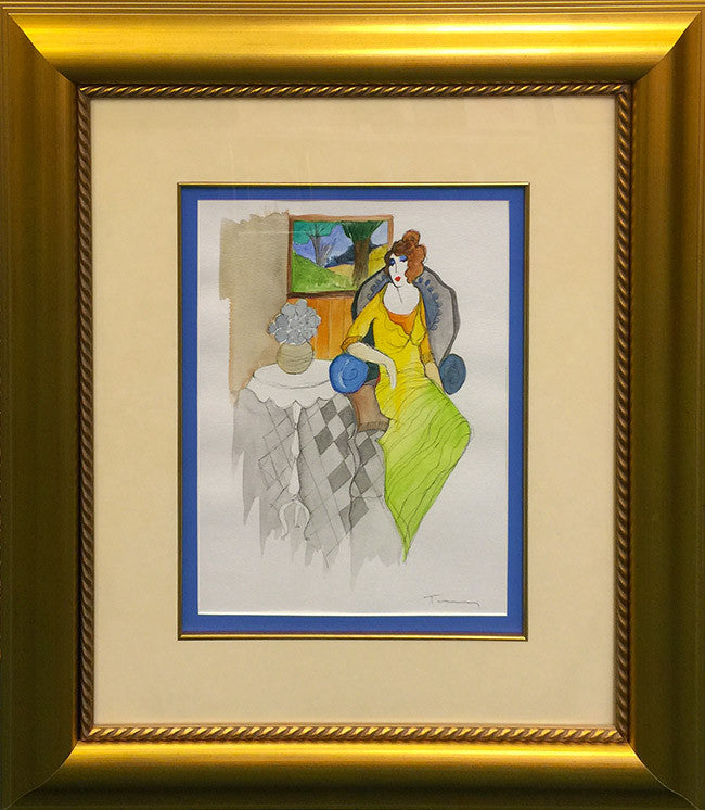 Woman by the Window by Itzchack Tarkay, water color on paper