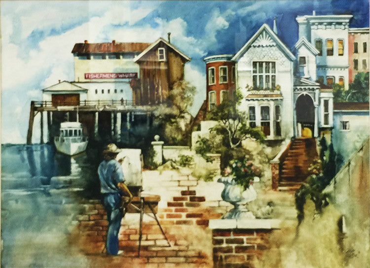 Fishermans Warf by Gustave Wander, 1980 watercolor