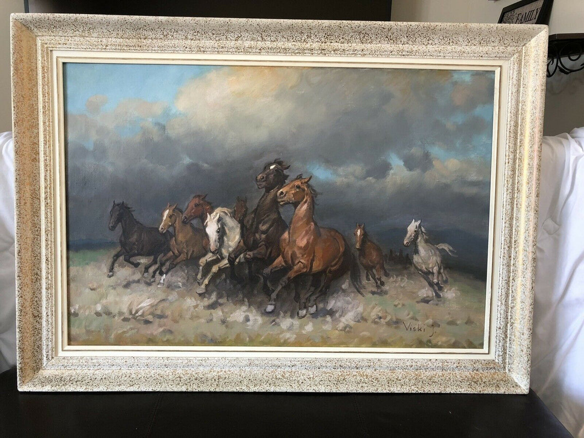Wild Horses by Janos Viski by Artists Misc., oil on canvas comes framed