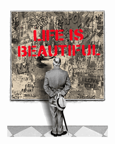 Street Connoisseur - Life Is Beautiful (Red) by Mr. Brainwash, 2022 5 color screen print with 1 hand finished stencil layer…