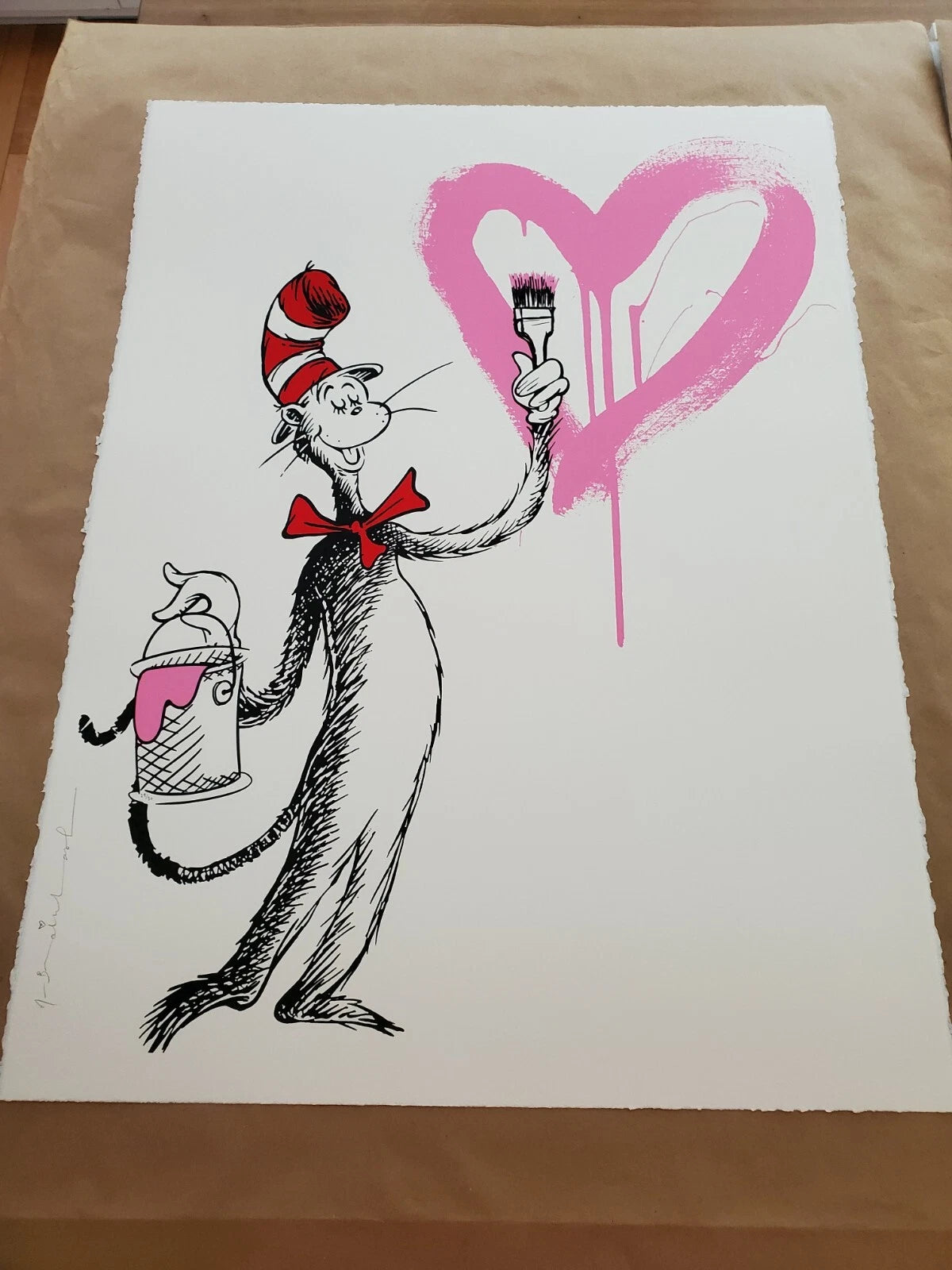 THE CAT AND THE HEART (PINK) BY MR. BRAINWASH