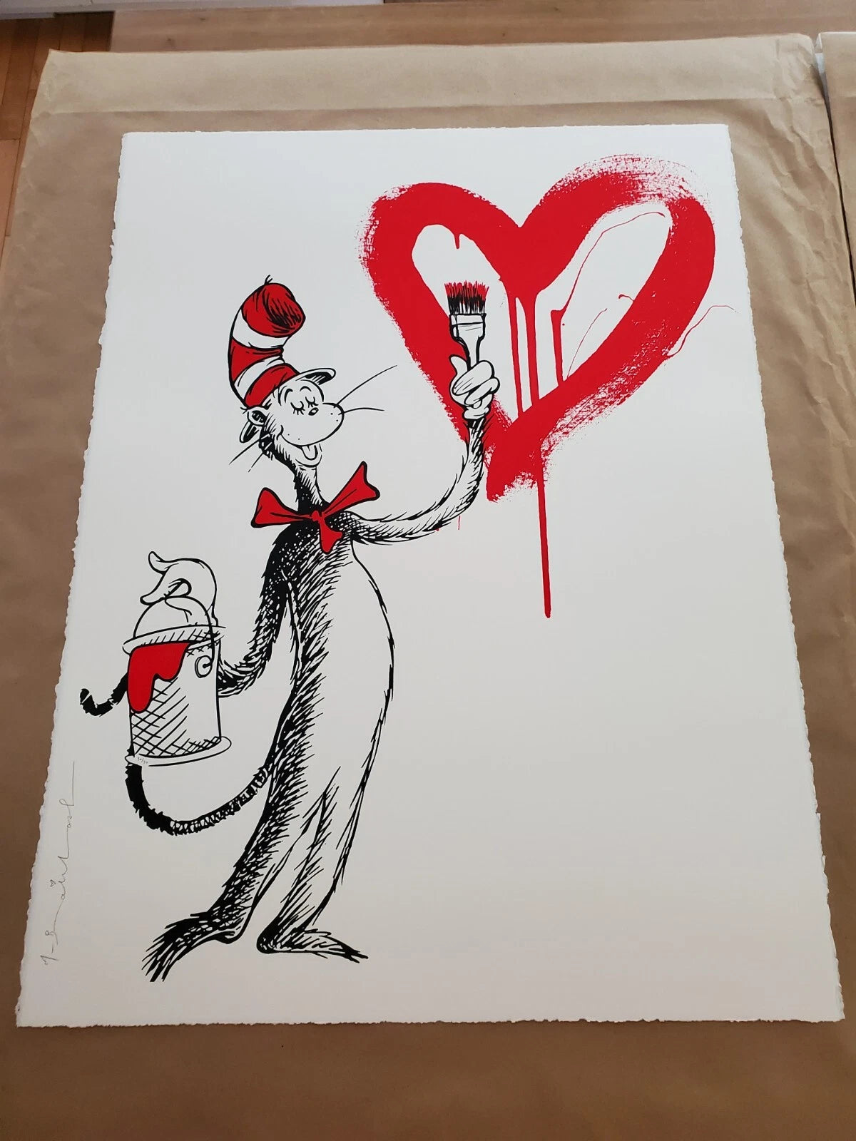 The Cat and the Heart Balloon (Red) by Mr. Brainwash, 2020 screen print