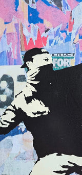 BANKSY THROWER (ORIGINAL) BY MR. BRAINWASH (30 X 22 INCHES)