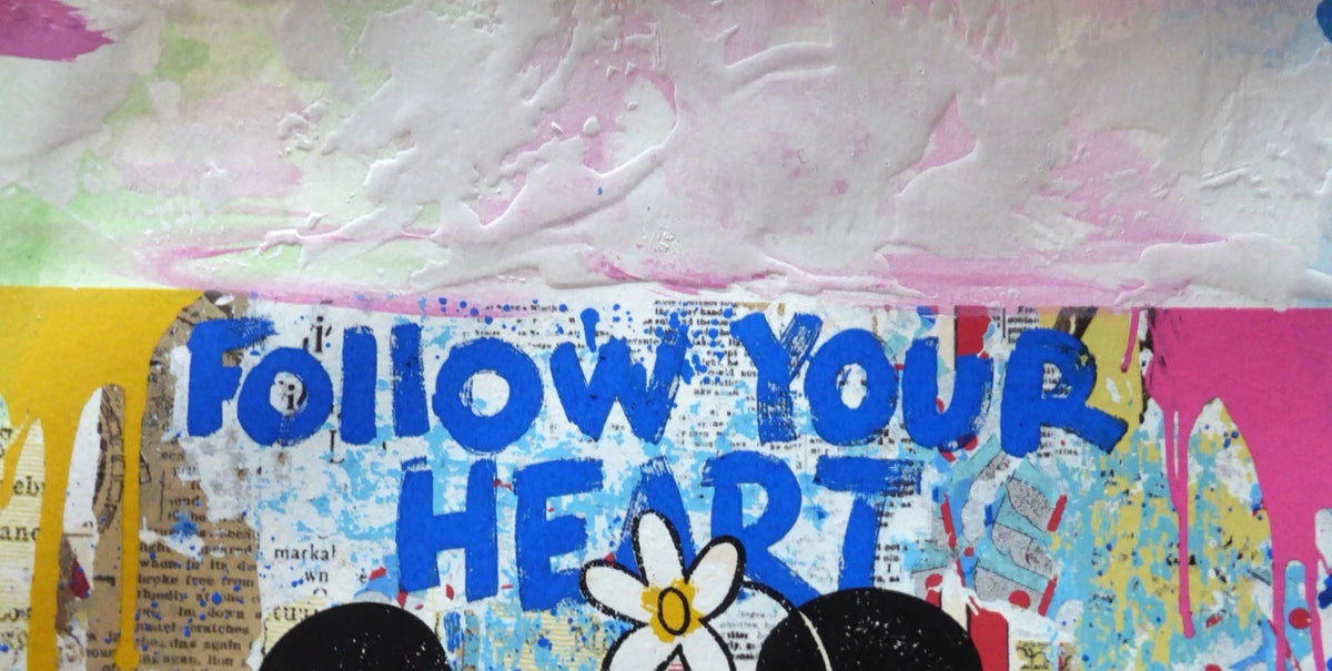 Forever Starts Here (Original) by Mr. Brainwash, 2025 watercolors, acrylic and mixed media on paper — detail 3