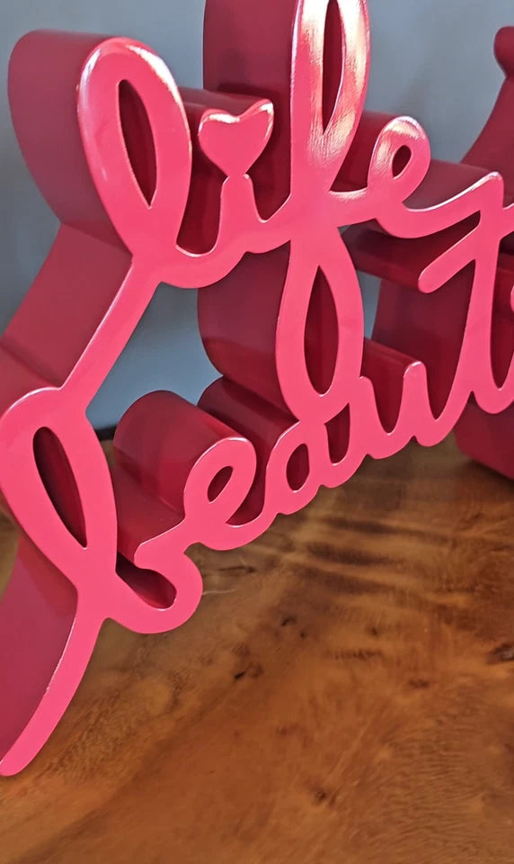 LIFE IS BEAUTIFUL SCULPTURE (RASPBERRY PINK) BY MR. BRAINWASH