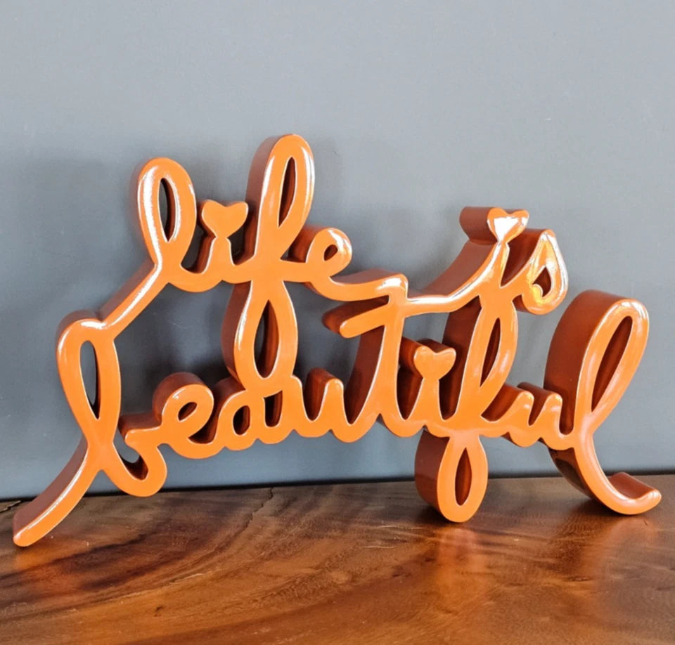 LIFE IS BEAUTIFUL SCULPTURE (TANGERINE) BY MR. BRAINWASH