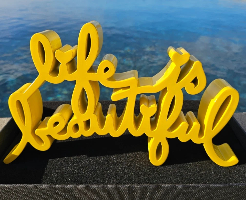 LIFE IS BEAUTIFUL SCULPTURE (YELLOW) BY MR. BRAINWASH