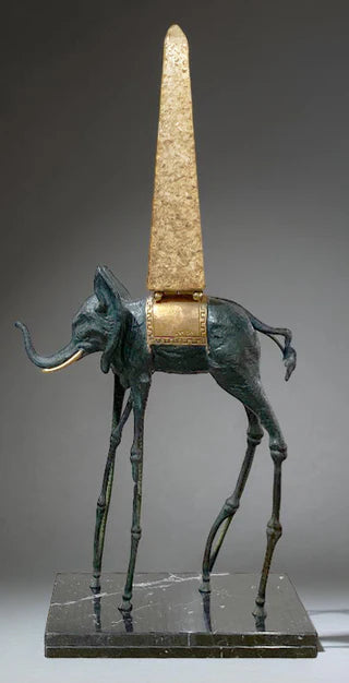 Space Elephant by Salvador Dali, 1980 sculpture, bronze, black & green patina