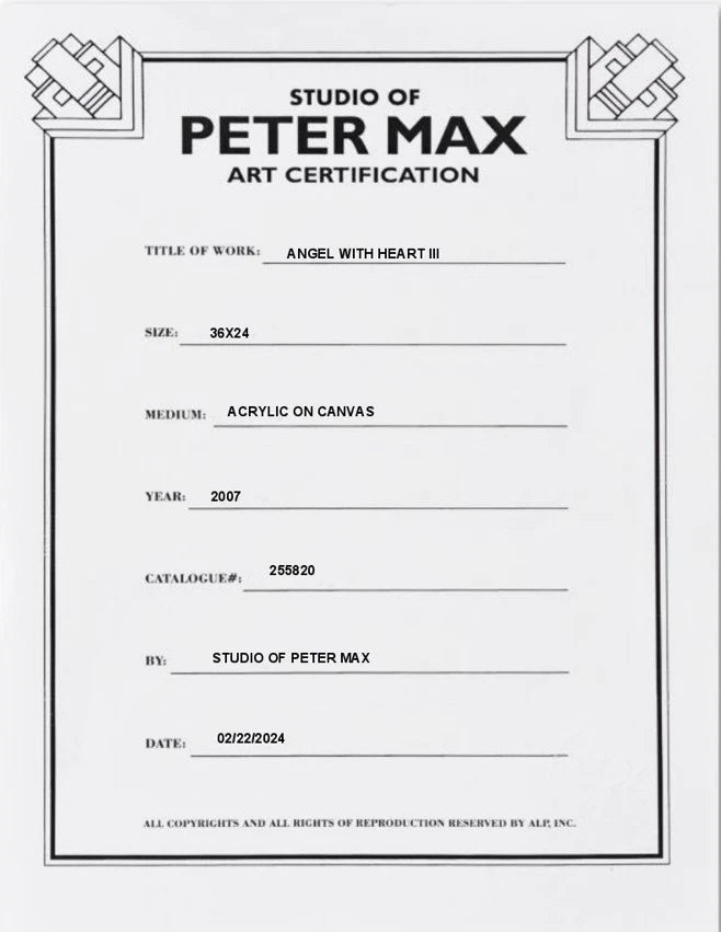 ANGEL WITH HEART (ORIGINAL) BY PETER MAX (36 X 24 INCHES)