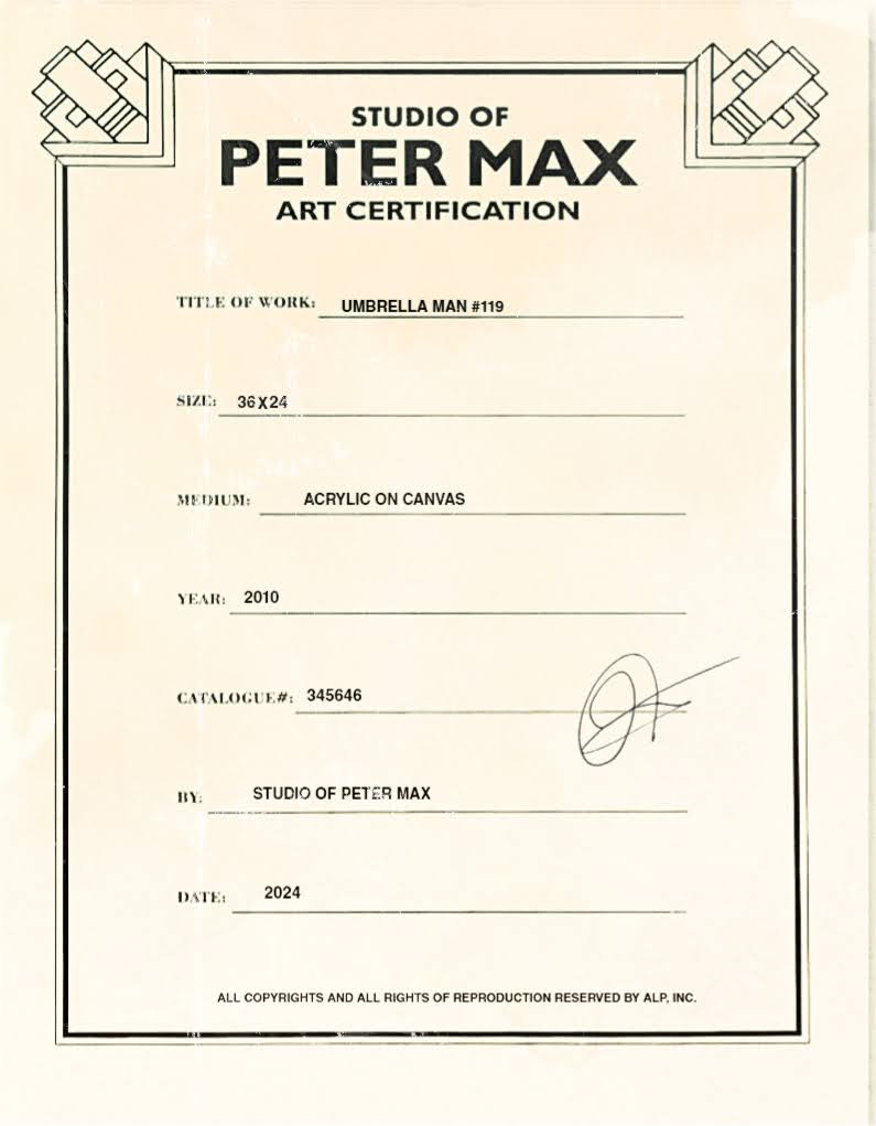 UMBRELLA MAN (ORIGINAL) BY PETER MAX (36 X 24 INCHES)
