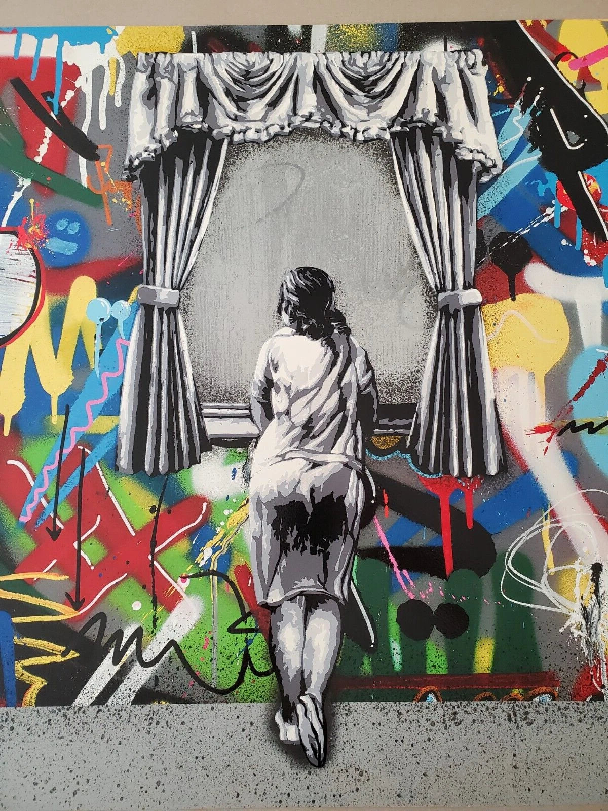 Figure at the Window, 2018 by Martin Whatson, 2018 12 color screenprint on Somerset paper — detail 2