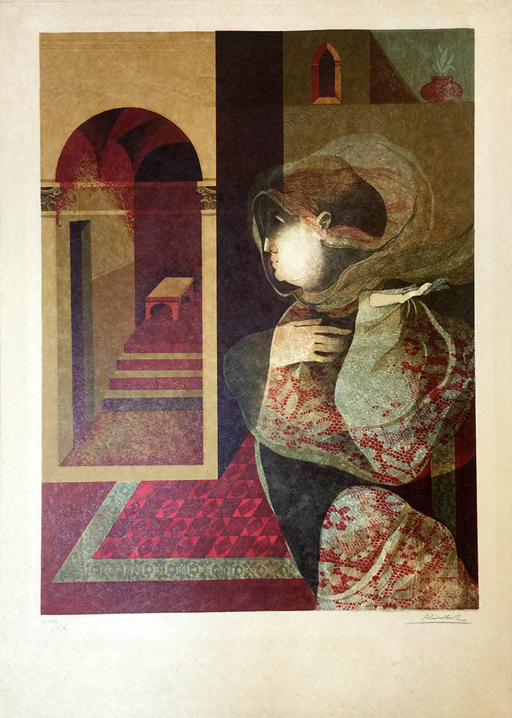 Untitled I by Sunol Alvar, 1977 embossed lithograph on nacre paper