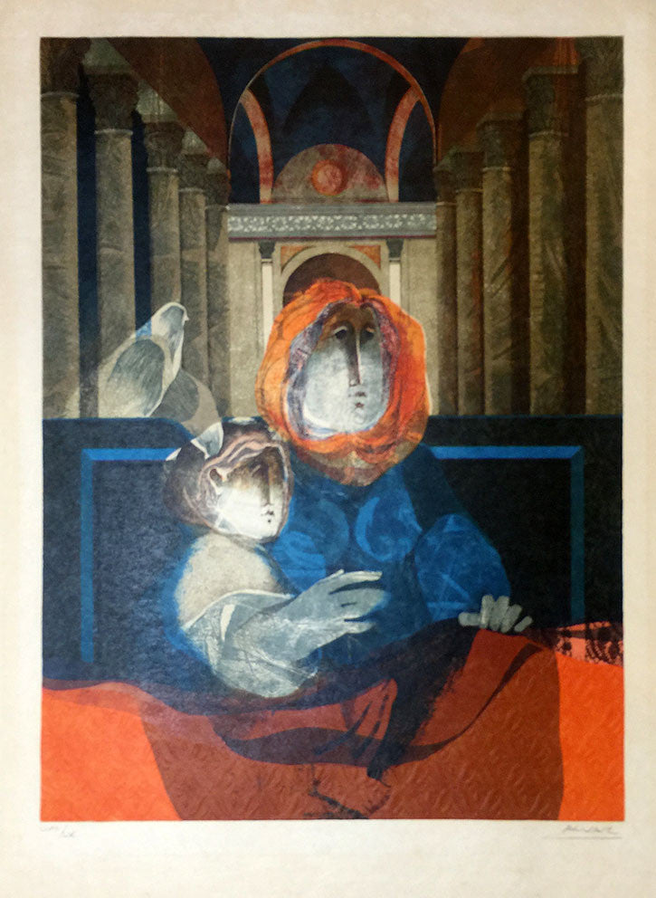Untitled by Sunol Alvar, 1977 embossed lithograph on nacre paper
