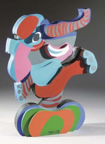 Dancing Elephant by Karel Appel, hand painted wood sculpture