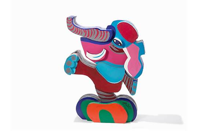 Dancing Elephant by Karel Appel, hand painted wood sculpture — detail 2