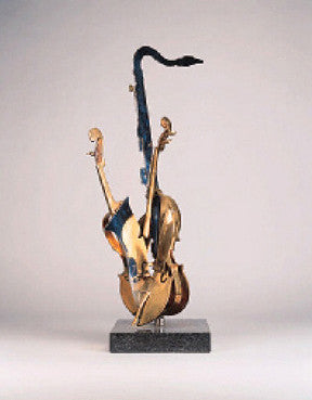 Violin Et Saxophone by Arman, polished bronze & metal with gold patin